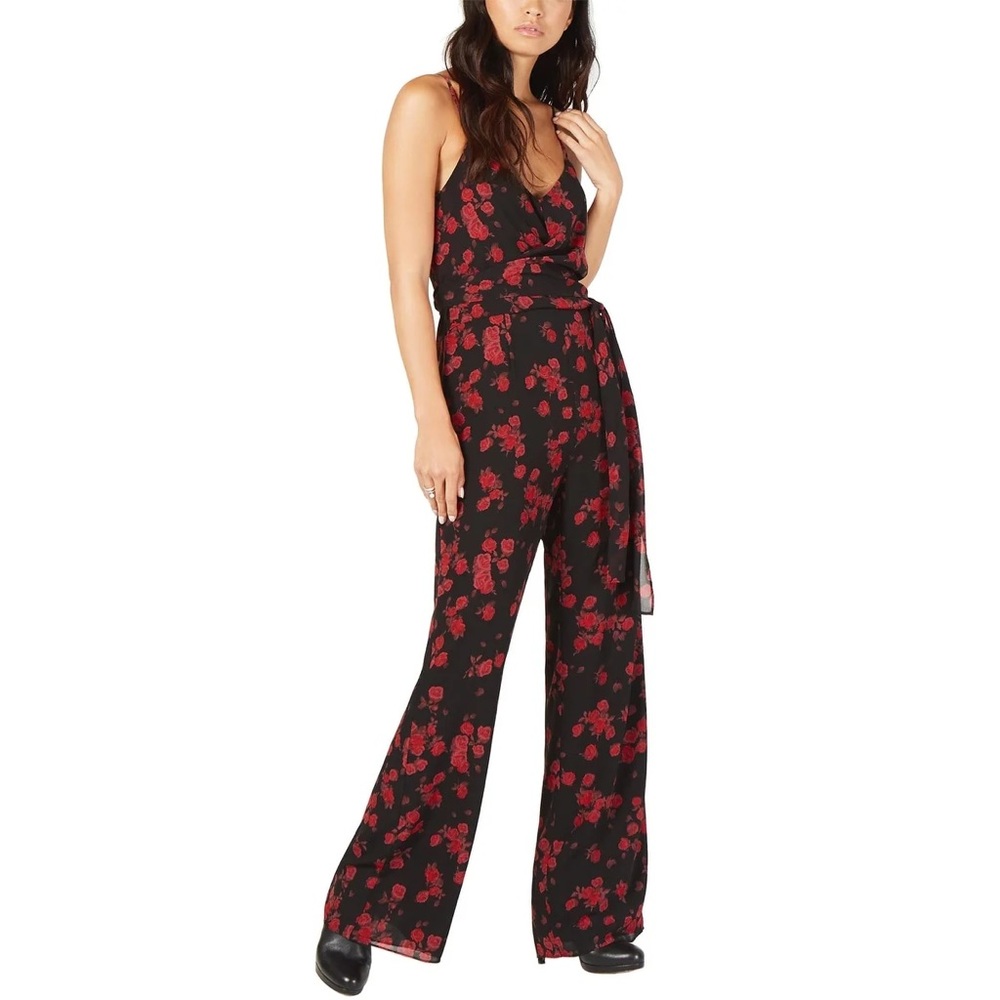 Michael Kors Black & Red Floral Wide Leg Jumpsuit